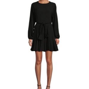 Gianni Bini Riley Black Long-Sleeve Tie-Waist Mini Dress